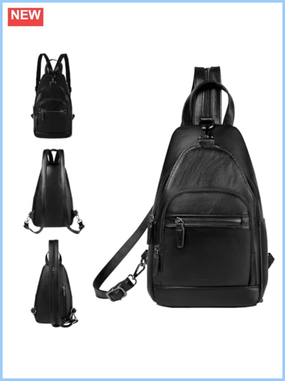 PU Leather Convertible Sling Bag Anti Theft Crossbody Backpack Purse